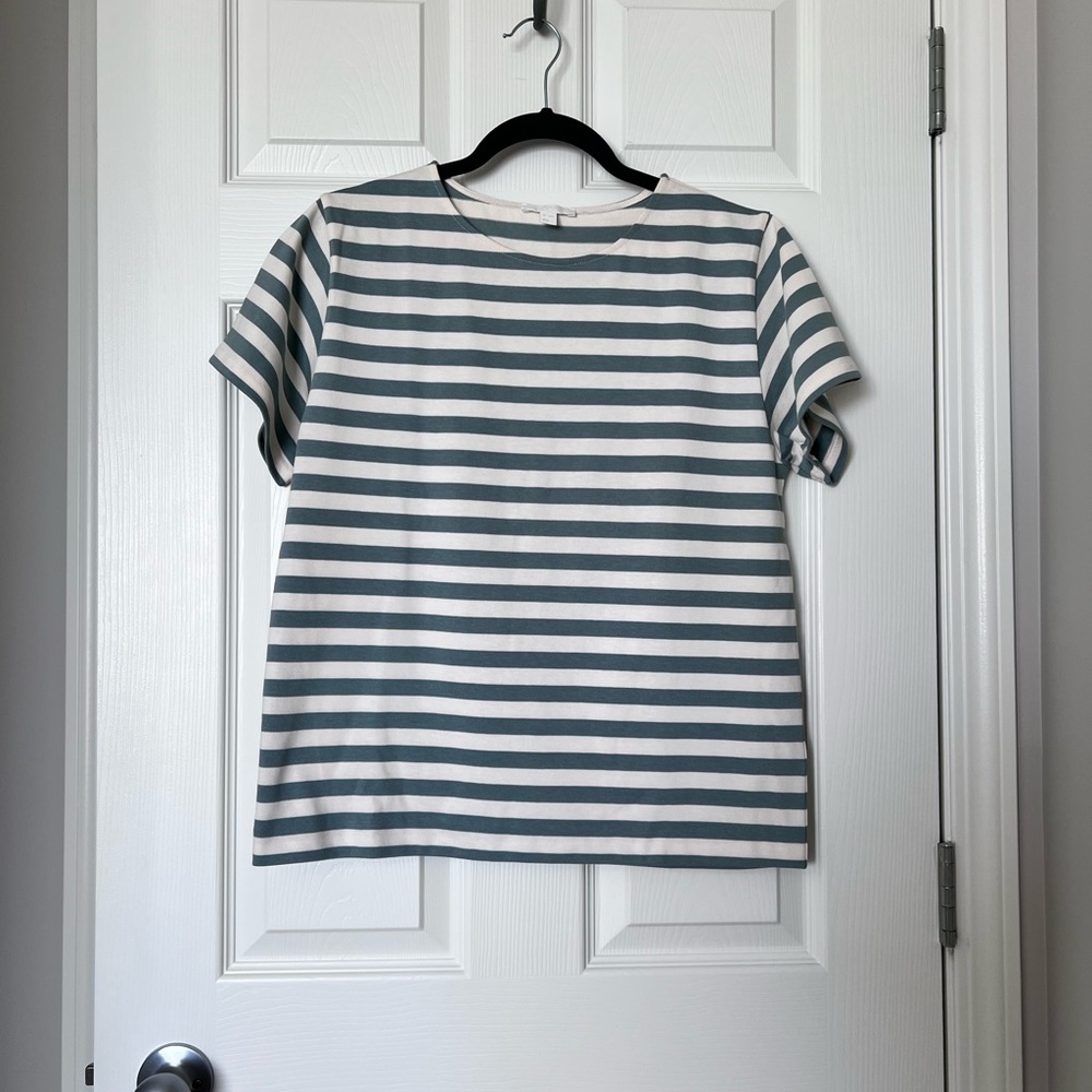 COS Blue-Green/White Striped 100% Cotton Tee